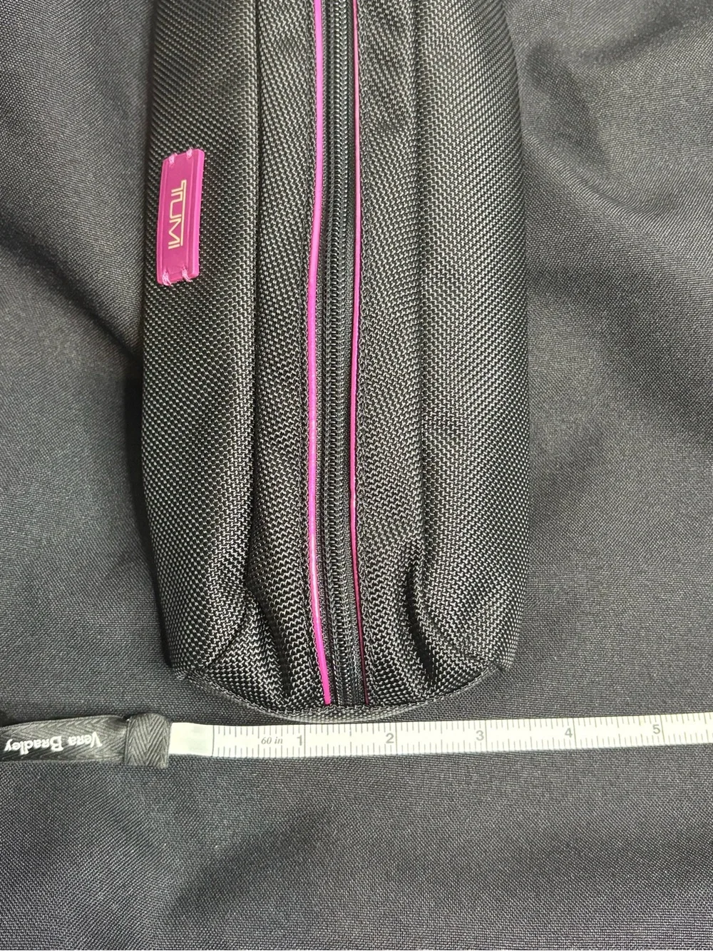 Tumi Black Travel Pouch with Pink Accents
